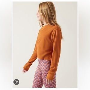Athleta Girls Wander Waffle Top Orange Long Sleeve Thumb Holes Pullover XL